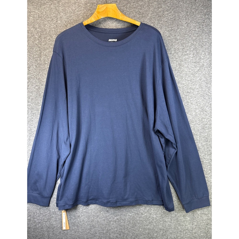 SKIMS NWT Cotton Long Sleeve T-Shirt Men 4X Navy Relaxed Study Travel Movie Time